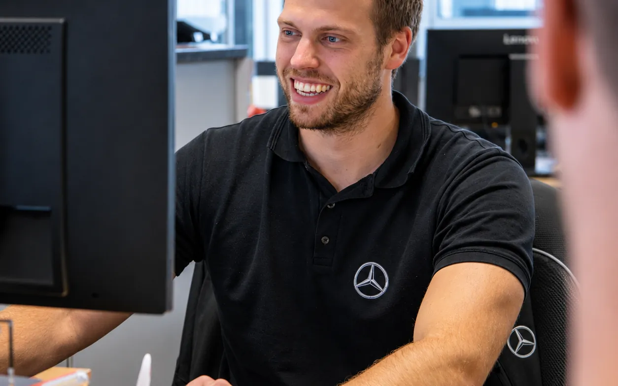Serviceberater bespricht mit einem Kunden den Werkstatttermin